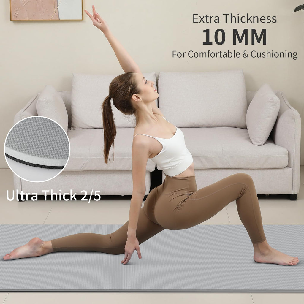 Yoga Mat Non Slip Anti-tear,extra thick-2/5 inch（10MM）High Resiliency Professional POE Yoga Mats for Women Men Kids,72"x24"inch,Workout, Yoga, Pilates and Floor Exercise, with Carrier Strap