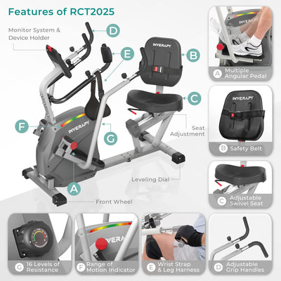 by Innova RCT2025 Recumbent Cross Trainer with Swivel Seat & Leg Harness, White/Gray/Black