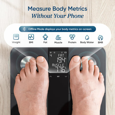 Etekcity Smart Rechargeable Scale for Body Weight, BMI, Fat, Muscle Mass, FSA&HSA Eligible, Digital Bathroom Scale with 13 Metrics, Secret Mode, Bluetooth Connect to Free Apps, Rainbow White