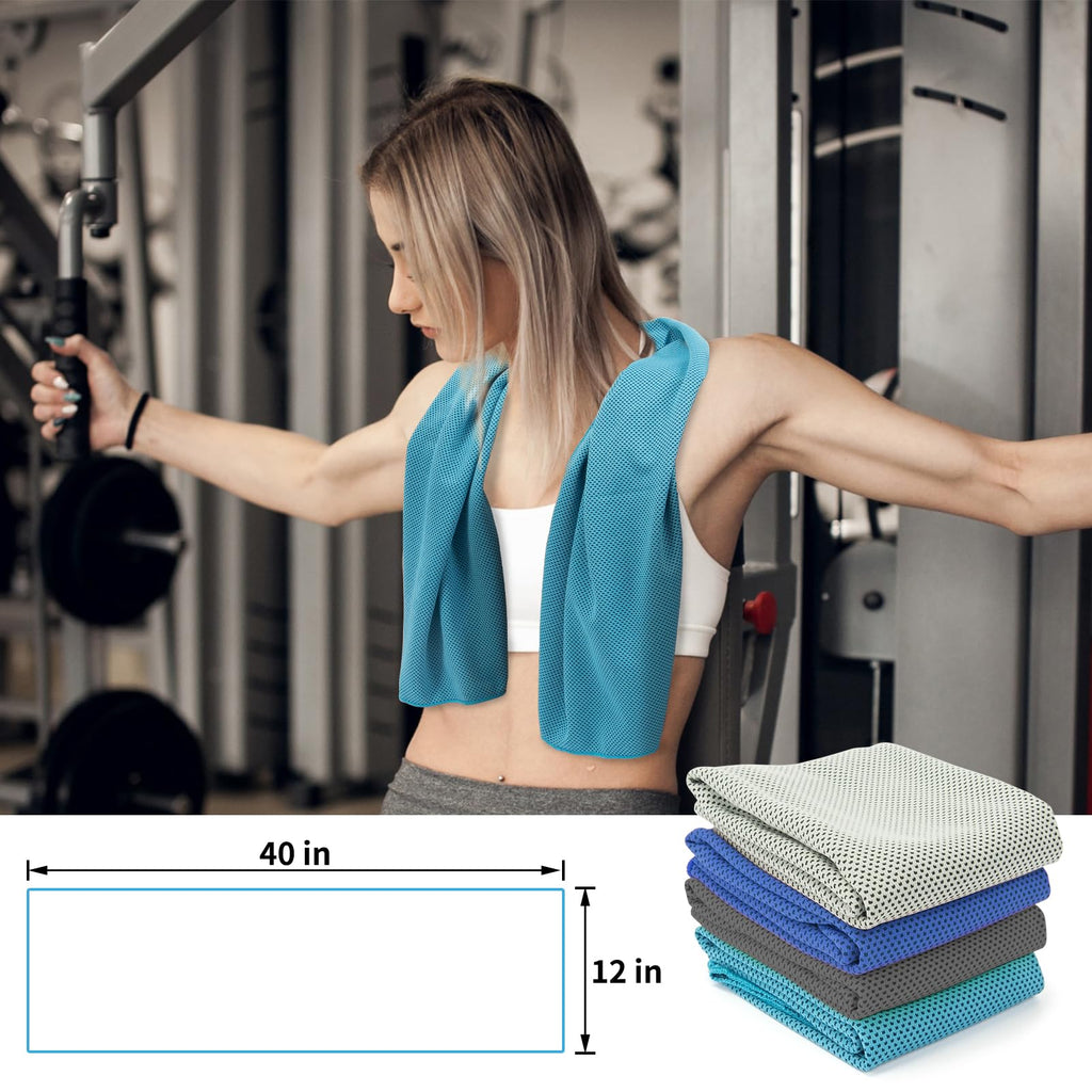 YESLIFE 4 Pack Cooling Towel 40"x12", Gym Towels for Men and Women, Soft Breathable Workout Towels for Yoga, Running, Sport, & More (Blue, Grey, Green, Pink)