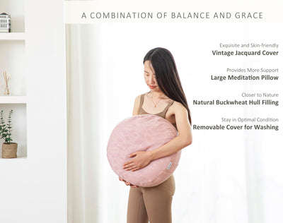 Meditation Cushion, Comfortable Meditation Pillow with Peacock Feather Jacquard Cover. Buckwheat Hull Filled Zafu Floor Pillow 16 * 16 * 5 in