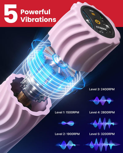 FITINDEX Vibrating Foam Roller for Back Pain, 5-Speed Muscle Massage, FSA HSA Eligible, Exercise, Muscles Deep Tissue, Physical Therapy, Pilates, Yoga, Neck, Leg, Rechargeable, Travel Portable Gray