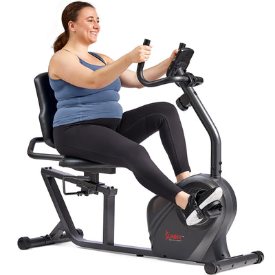 Sunny Health & Fitness Smart Heavy-Duty Recumbent Bike w/Wide Cushioned Seat & Back, Indoor Cycling Machine for Adult/Seniors Home Exercise, Free SunnyFit App Connect, Optional Workout Training Bands