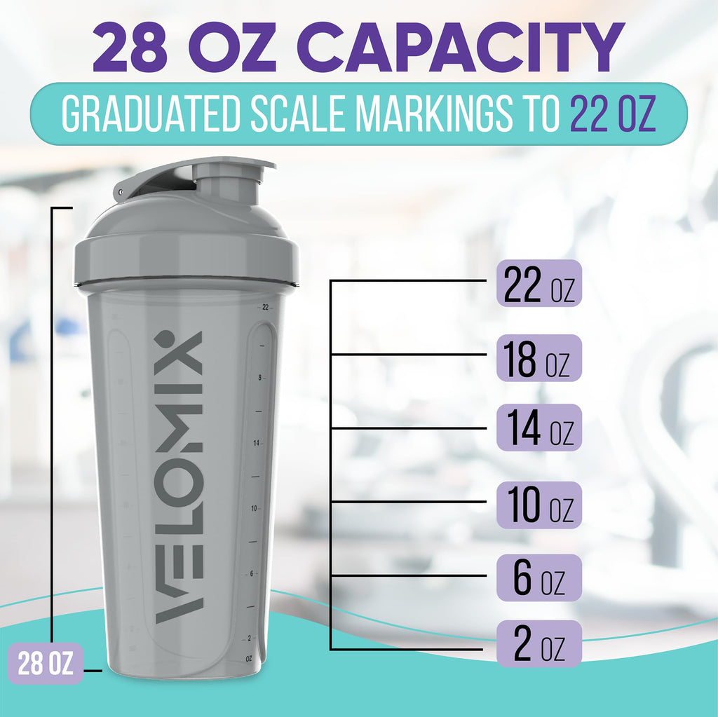 VELOMIX -4 PACK- 28 oz Protein Shaker Bottle for Protein Mixes - 4x Wire Whisk | Leak Proof Shaker Cups for Protein Shakes | Protein Shaker Bottle Pack | Protein Shake Cup (Brown)