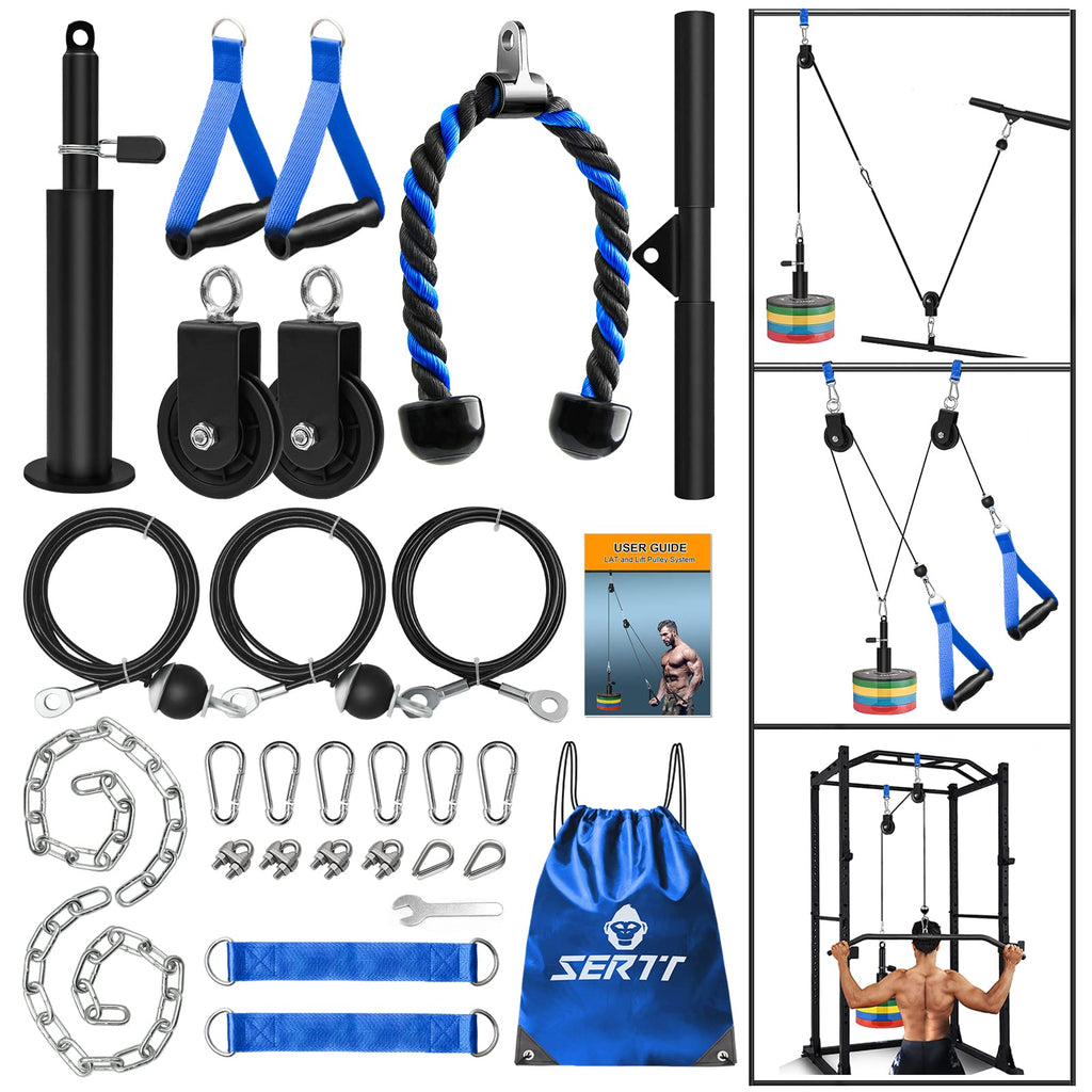 SERTT Weight Cable Pulley System Gym, Upgraded Cable Pulley Attachments for LAT Pull Down, Biceps Curl, Tricep, Arm Workouts - Home Gym Add On Equipment