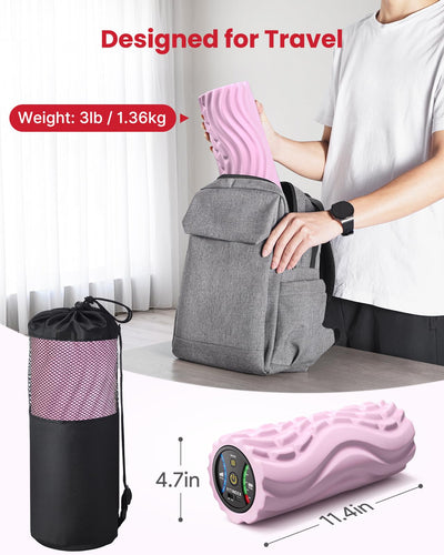 FITINDEX Vibrating Foam Roller for Back Pain, 5-Speed Muscle Massage, FSA HSA Eligible, Exercise, Muscles Deep Tissue, Physical Therapy, Pilates, Yoga, Neck, Leg, Rechargeable, Travel Portable Gray