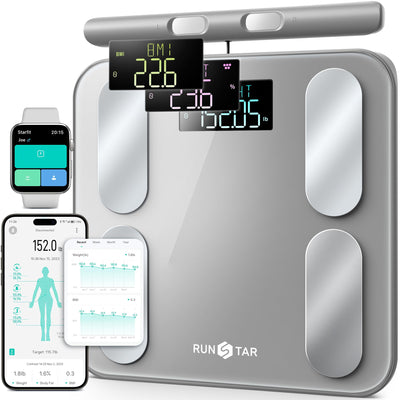 RunStar Digital Bathroom Scale for Body Weight, Body Fat, BMI 28 Measurements, Innovative 8-Electrode Smart Scales FSA&HSA Eligible with Voice Prompt Function High Accurate Bluetooth Weight Machine
