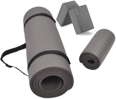 Fitvids All Purpose 1/2-Inch Extra Thick High Density Anti-Tear Exercise Yoga Mat and Knee Pad with Carrying Strap and Optional Yoga Blocks, Multiple