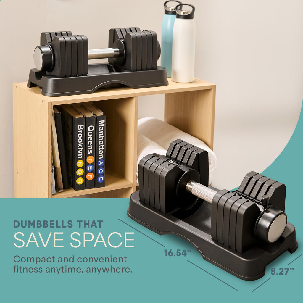 Lifepro Adjustable Dumbbells Set - 5in1-15lb 25lb 43lb 55lb weights Set & Single with Rack - Quick Adjust, Secure Grip - Compact Hand Weights for Men Women Home Gym