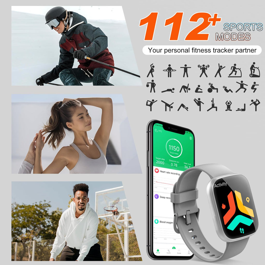 Smart Watch for Men Women(Answer/Make Calls), 1.95" HD Touch Screen Fitness Watch with Sleep Heart Rate Monitor, 110+ Sports Modes, IP68 Waterproof Activity Trackers Compatible with Android iOS, Black