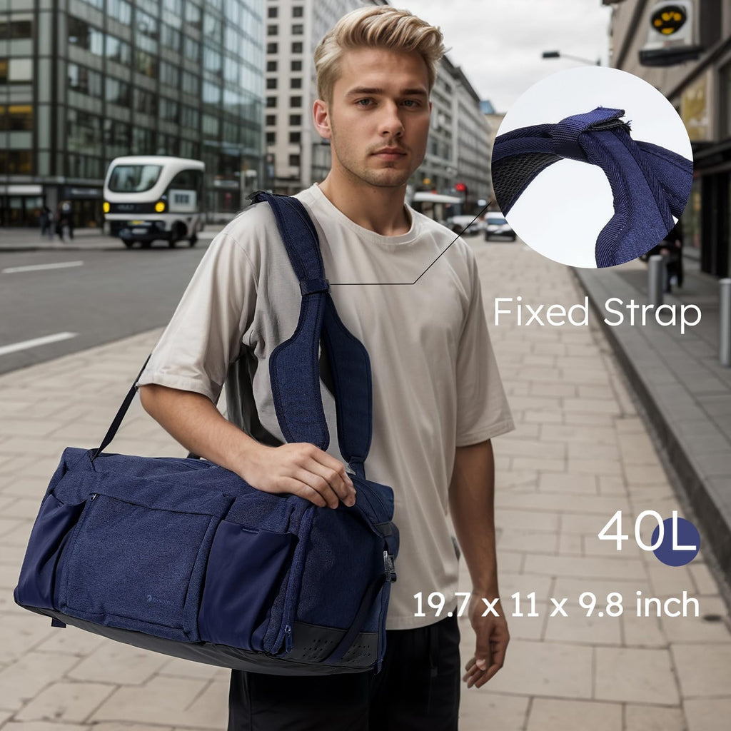 Gym Bag for Men with 2 Upgraded Bottle Holders Convertible Duffle Bag and Gym Backpack Waterproof Sports Bags with Shoes Compartment and Wet Pocket - Black