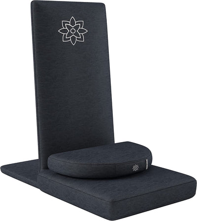 Mindful Modern Folding Pro Meditation Chair - Adjustable Meditation Seat with Back Support and Half Moon Buckwheat Meditation Cushion - Comfortable Mindfulness Living Room Floor Chair