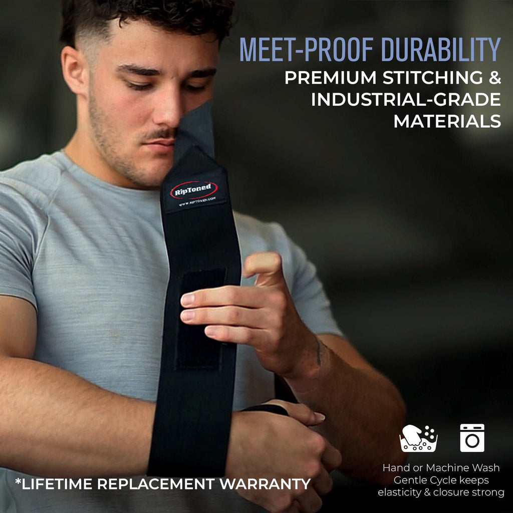 Rip Toned 18” Wrist Wraps - USPA Endorsed Wrist Straps for Weightlifting - Quality Wrist Support - Adjustable, Durable, Machine Washable - Gym Wraps for Powerlifting - for Men & Women