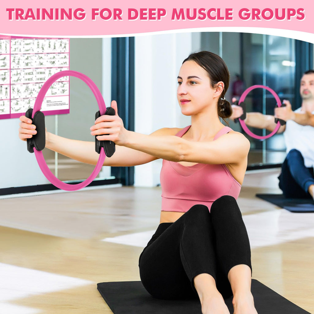 Pilates Ring Set with Resistance Bands Set, Pilates Ball, Sliding Disks – Workout Equipment Home Gym Includes Complete Fitness Poster
