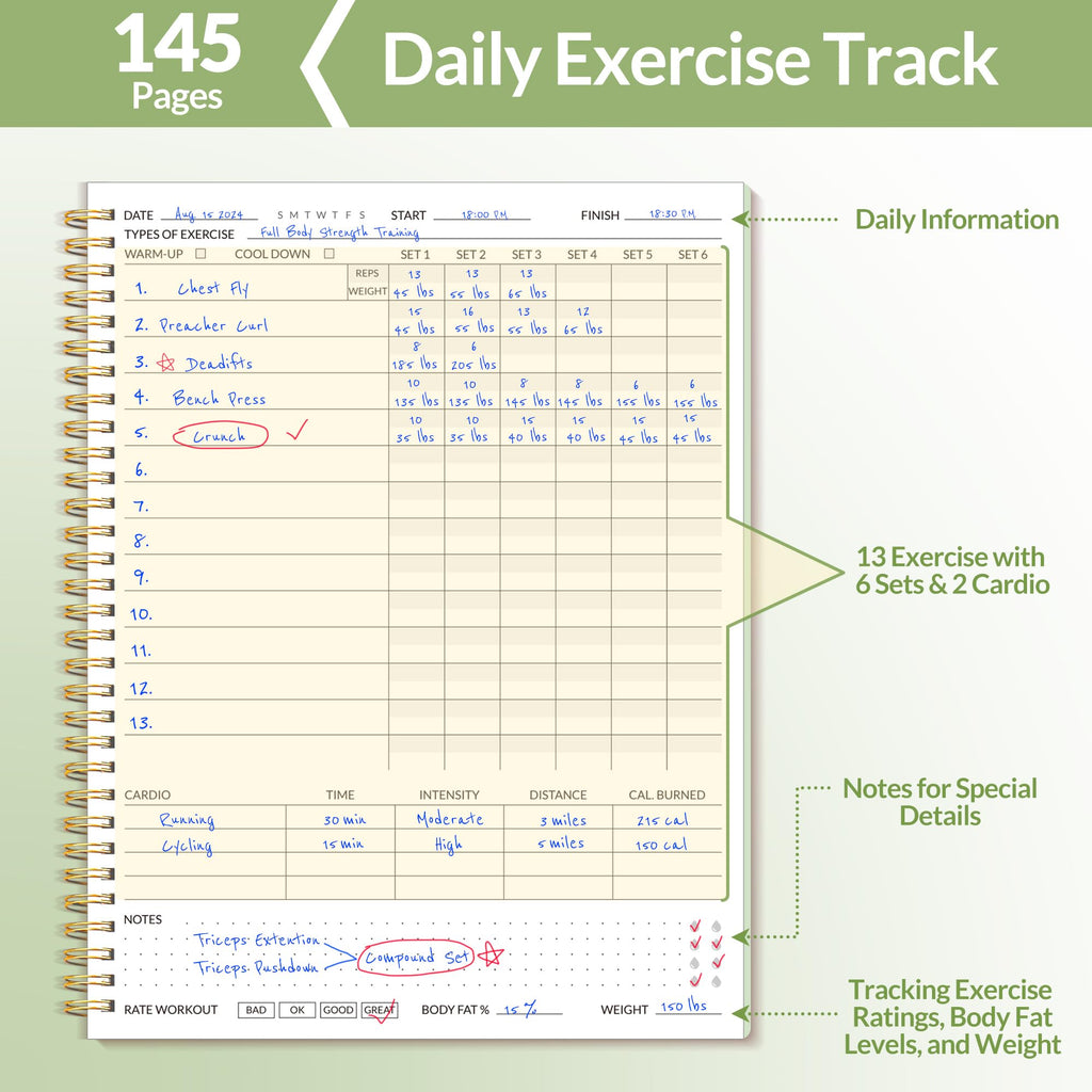 Fitness Journal Workout Planner for Women & Men, A5 (6.4" x 8.3") Workout Journal Log Book Planner Gift for Track Gym Essentials, Home Workouts, Track Progress, Achieve Wellness Goals, Pink