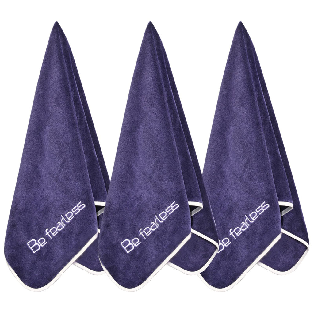 Microfiber Gym Towels Bigger Size Super Soft for Exercise Fitness, Sports, Workout, 380-GSM 15-Inch x 31-Inch Quick-Drying Towels (3 Pack, Grey+Blue+Purple)