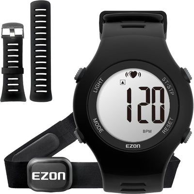EZON Heart Rate Monitor Chest Strap and Digital Watch T037,5ATM Waterproof Fitness Tracker with HRM,Calories Burned,Stopwatch and Hourly Chime (Watch Band Included)