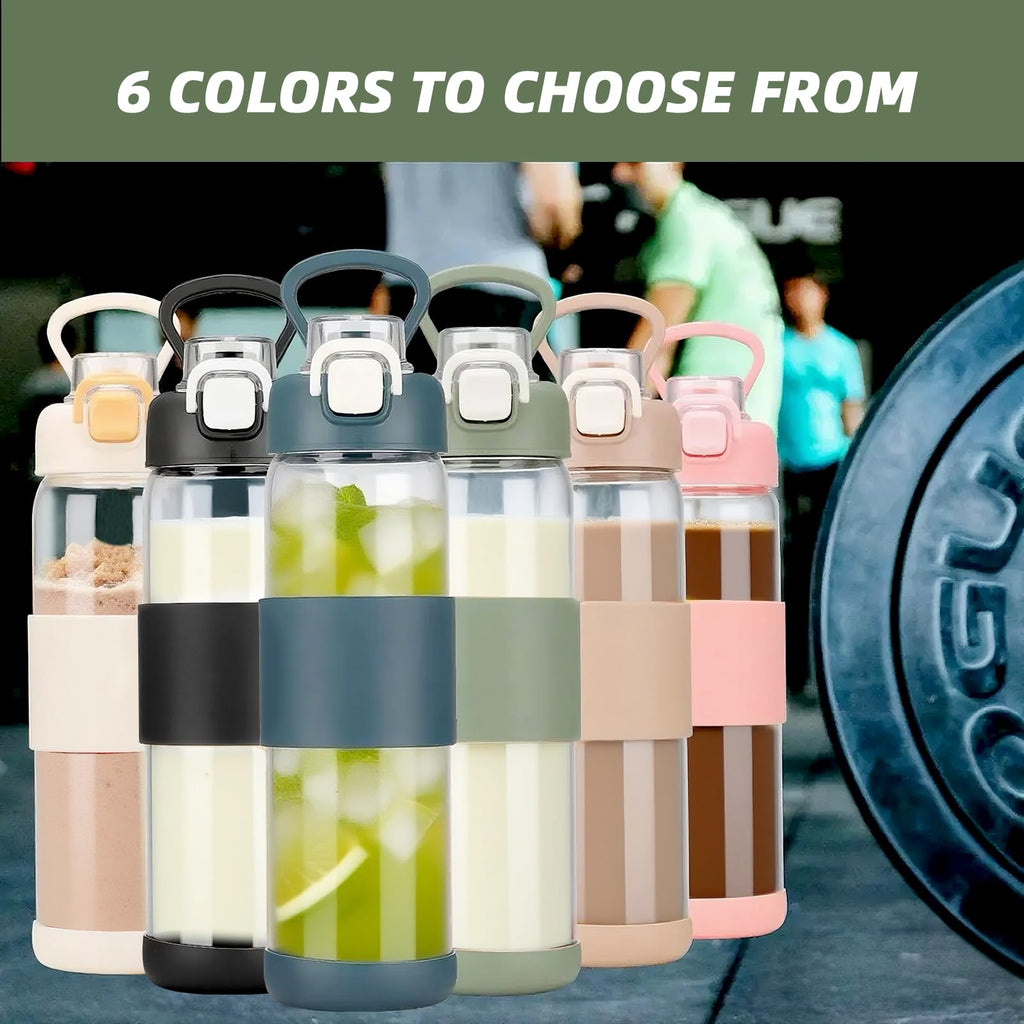 Glass Water Bottle for Protein Mixes 24 oz Protein Shaker Bottles with Whisk Ball Portable Leak Proof Shaker Blender for Fitness BPA Free