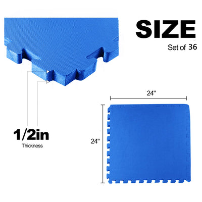 Fitvids Puzzle Exercise Gym Flooring Mat, 3/4" Thick High-Density EVA Interlocking Tiles, Workout Mat for Home Gym, Fitness Equipment, MMA, Gymnastics, 24-Piece Shock-Absorbing Exercise Mat (96 Sq Ft)
