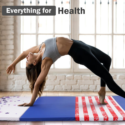 Fitvids Folding Exercise Gymnastics Mat, 4'x8'x2" Gym Workout Mat with Carrying Handles 4-Fold High-Density Anti-Tear Portable Fitness Aerobics Mat for Home Gym Yoga Pilates Tumbling MMA Core Training