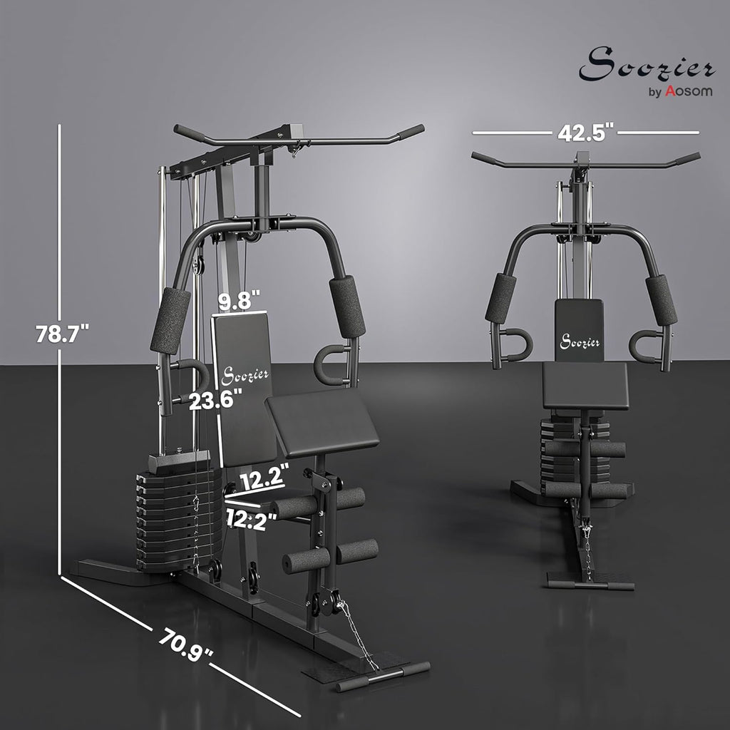 Soozier Home Gym System, Multifunction Workout Station with 100Lbs Weight Stack, 100Lbs Resistance for Full Body Workout Machine