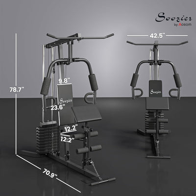 Soozier Home Gym System, Multifunction Workout Station with 100Lbs Weight Stack, 100Lbs Resistance for Full Body Workout Machine