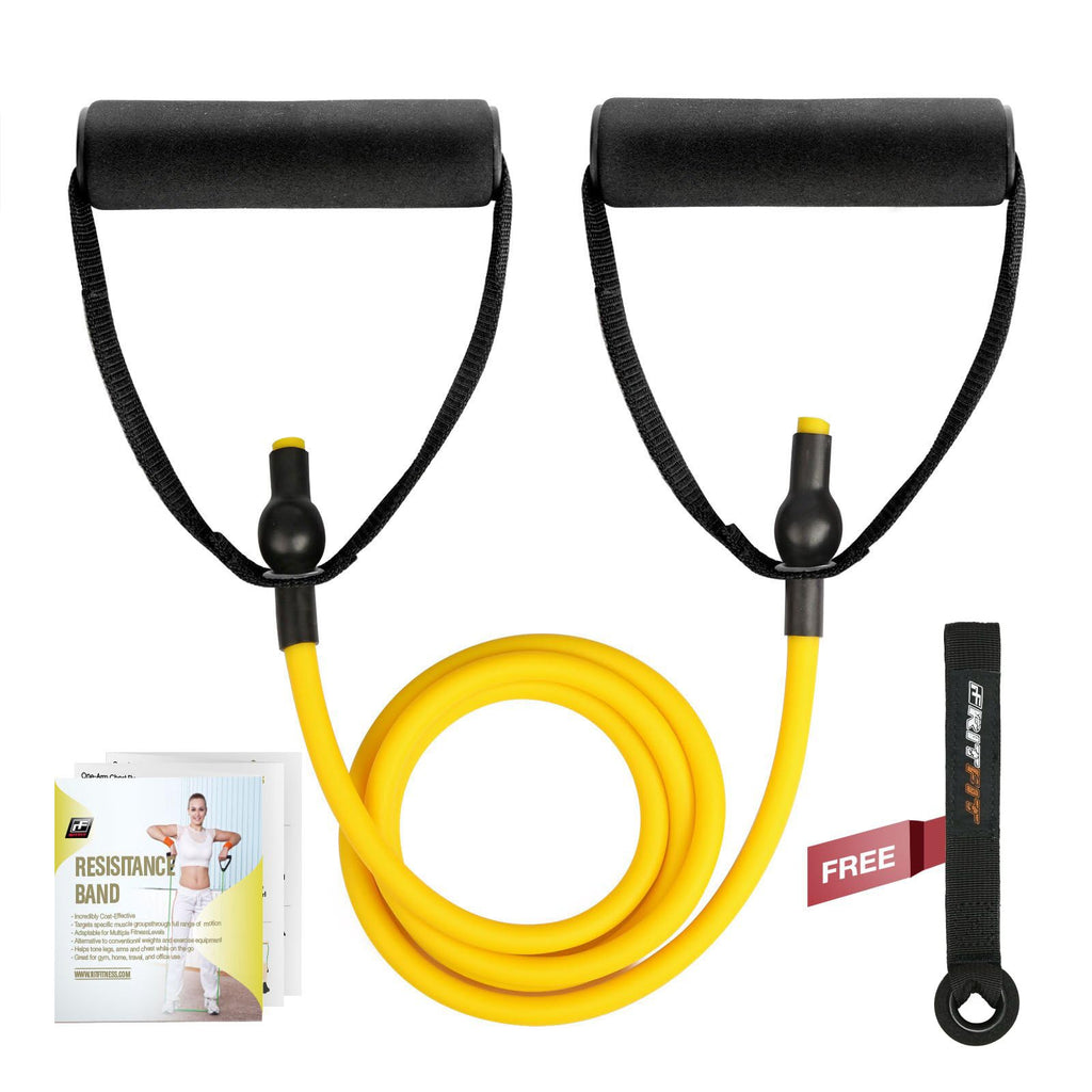 RitFit Single Resistance Exercise Band with Comfortable Handles - Ideal for Physical Therapy, Strength Training, Muscle Toning - Door Anchor and Starter Guide Included