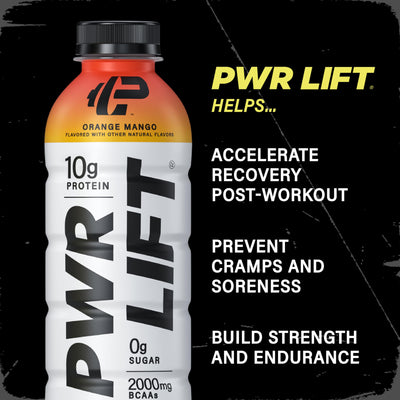 Whey Protein Water Sports Drink by PWR LIFT | Orange Mango | Keto, Vitamin B, Electrolytes, Zero Sugar, 10g of Protein | Post-Workout Energy Beverage | 16.9oz (Pack of 12)