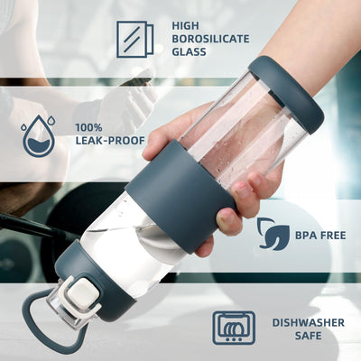 Glass Water Bottle for Protein Mixes 24 oz Protein Shaker Bottles with Whisk Ball Portable Leak Proof Shaker Blender for Fitness BPA Free