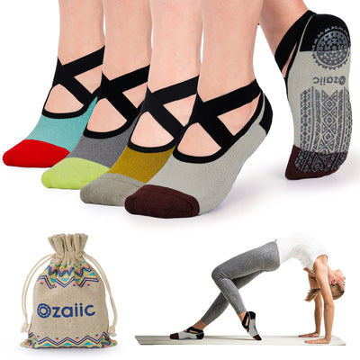 Ozaiic Pilates Socks for Women Non Slip Grip, Yoga Socks with Grippers for Barre, Hospital, Ballet, Dance, Barefoot Workout
