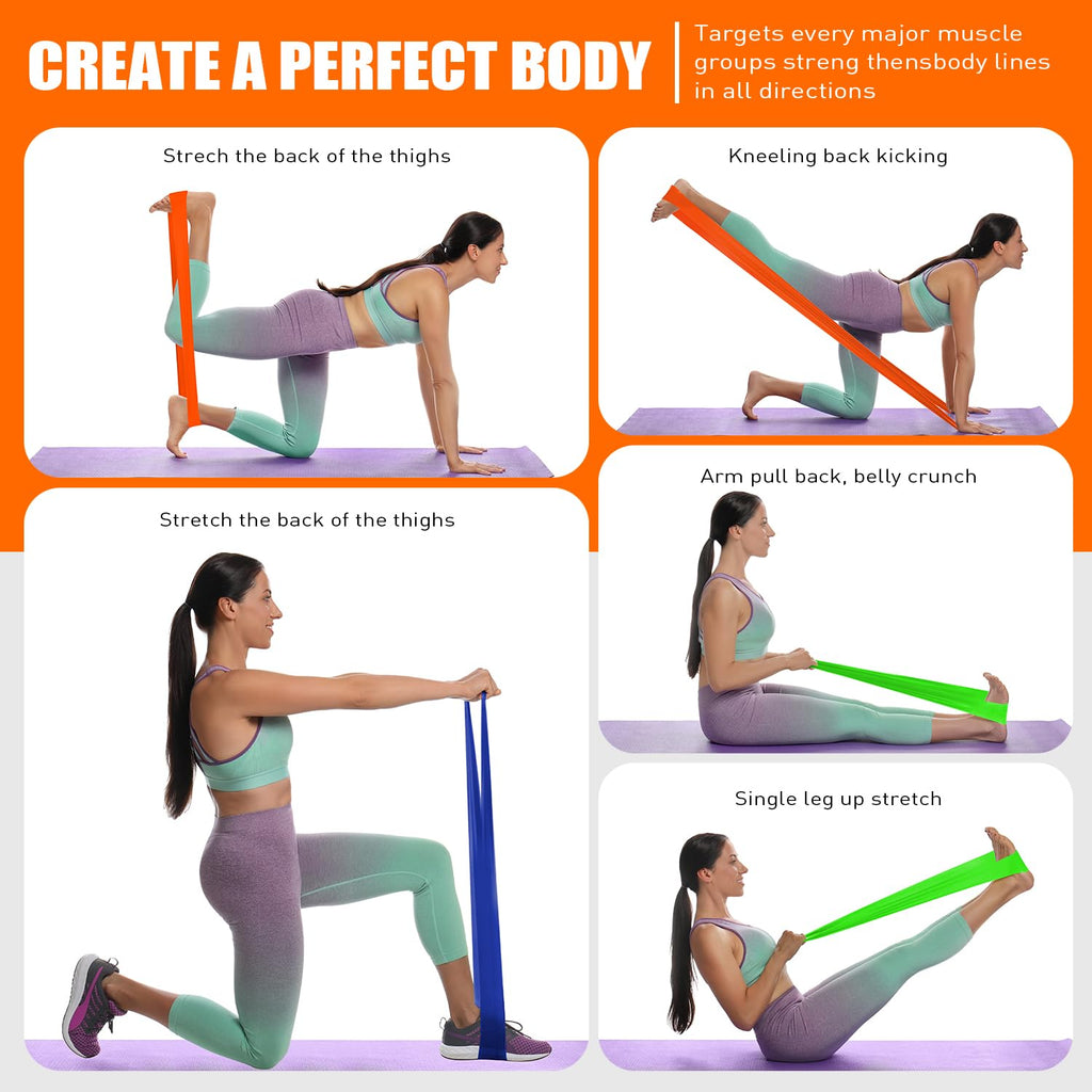 Resistance Bands, Exercise Bands, Physical Therapy Bands for Strength Training, Yoga, Pilates, Stretch Elastic Band with Different Strengths, Workout Bands for Home Gym