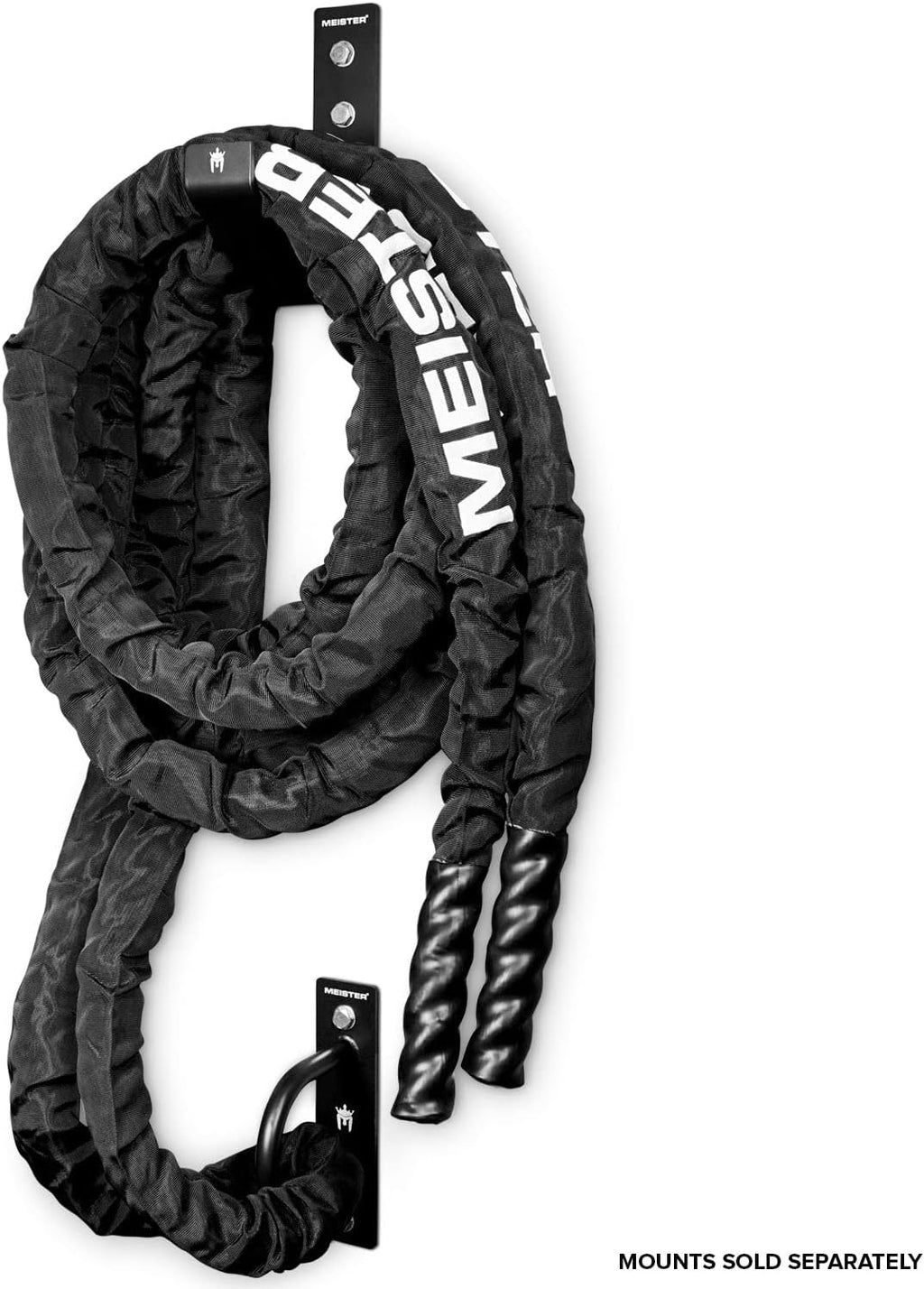 Meister Professional Sheathed Battle Rope for Strength & Conditioning Gym Workouts - 2.0" Diameter - Black