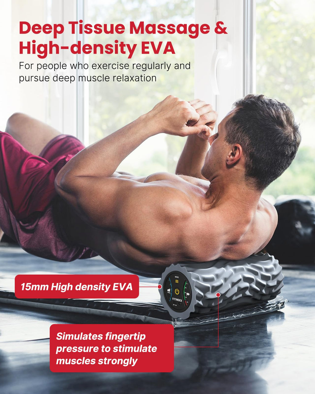 FITINDEX Vibrating Foam Roller for Back Pain, 5-Speed Muscle Massage, FSA HSA Eligible, Exercise, Muscles Deep Tissue, Physical Therapy, Pilates, Yoga, Neck, Leg, Rechargeable, Travel Portable Gray