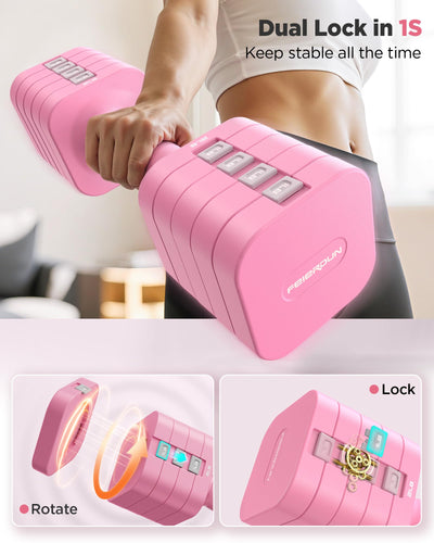 FEIERDUN 5-in-1 Adjustable Dumbbell Set of 2, 20LBS/10LBS Hand Weights for Women, 1s-Adjust Dual-Stable Dumbbell Set for Women Home Gym & Outdoor