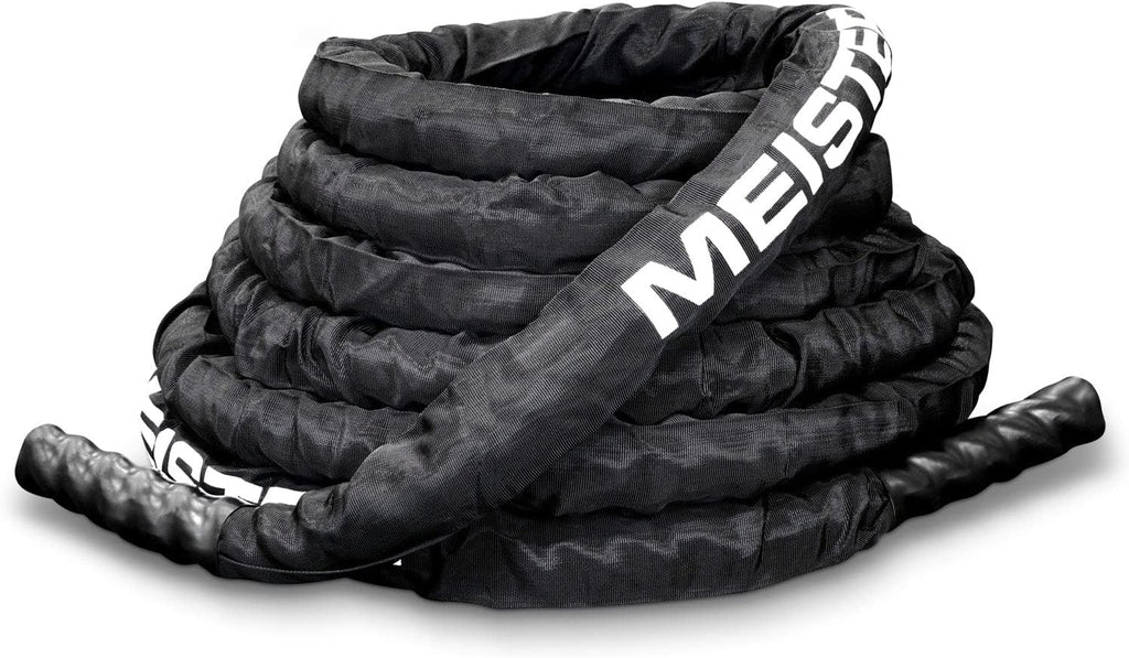 Meister Professional Sheathed Battle Rope for Strength & Conditioning Gym Workouts - 2.0" Diameter - Black