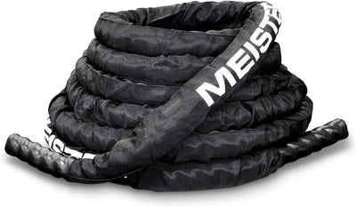Meister Professional Sheathed Battle Rope for Strength & Conditioning Gym Workouts - 2.0" Diameter - Black