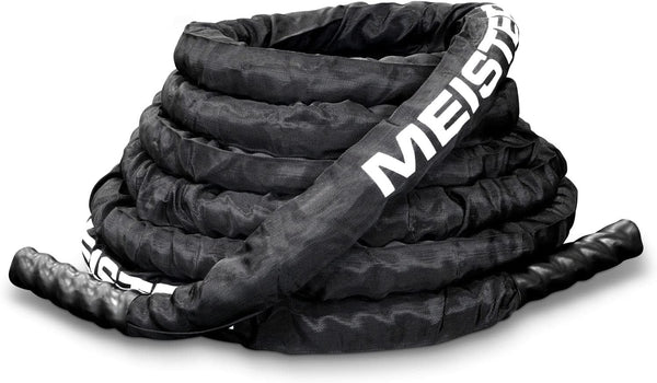 Meister Professional Sheathed Battle Rope for Strength & Conditioning Gym Workouts - 2.0" Diameter - Black