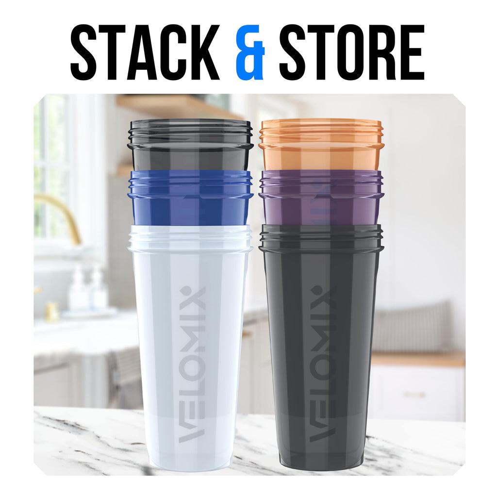 VELOMIX -6 PACK- 28 oz Protein Shaker Bottle for Protein Mixes - 6x Wire Whisk | Leak Proof Shaker Cups for Protein Shakes | Protein Shaker Bottle Pack | Protein Shake Cup (Earth Tones Collection)