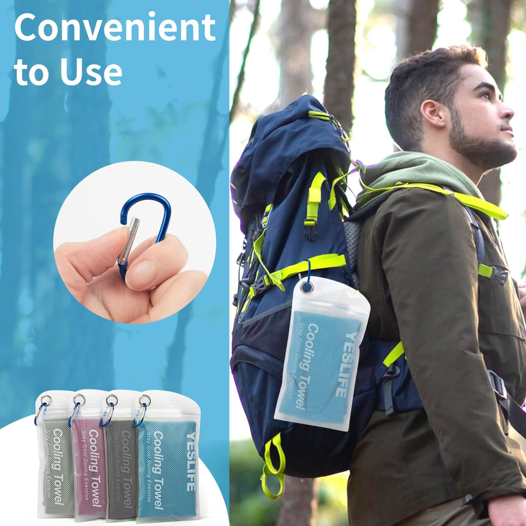 YESLIFE 4 Pack Cooling Towel 40"x12", Gym Towels for Men and Women, Soft Breathable Workout Towels for Yoga, Running, Sport, & More (Blue, Grey, Green, Pink)