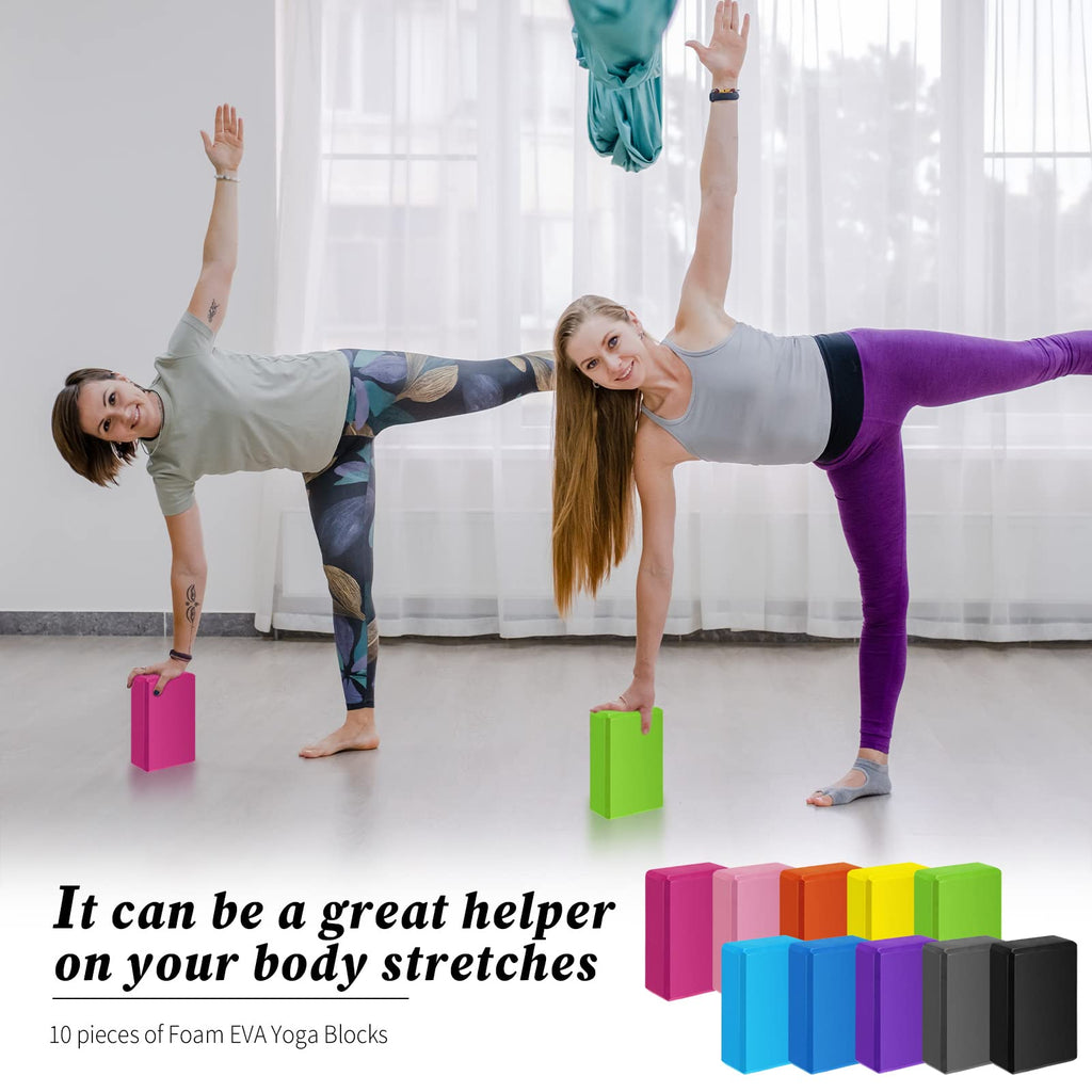 10 Pcs Foam EVA Yoga Blocks Lightweight Non Slip Supportive Yoga Bricks for Pilates Stretching and Meditation, Women Men Yogi Beginners