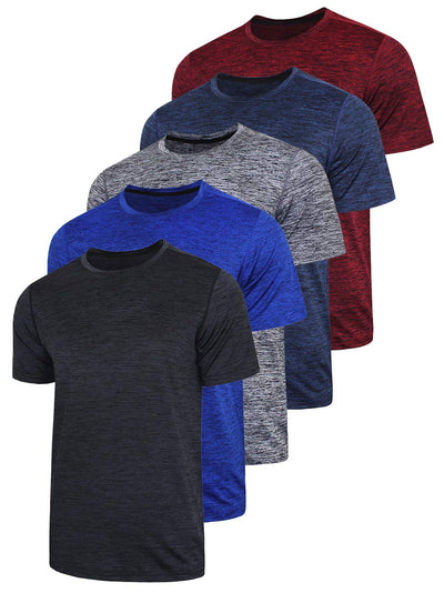 5 Pack Men’s Active Quick Dry Crew Neck T Shirts | Athletic Running Gym Workout Short Sleeve Tee Tops Bulk
