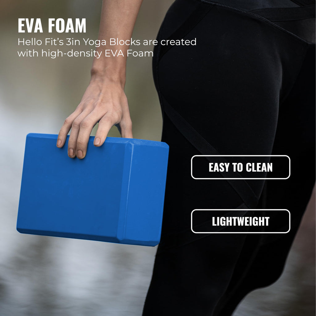 Hello Fit 3" Yoga Block, 10 Pack Bulk EVA Foam Yoga Blocks, Firm and Supportive Yoga Brick, Balance Foam for Stretching, Pilates, and Workout, 3" x 6" x 9"