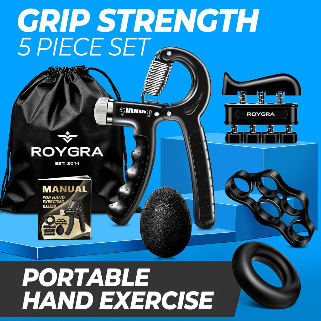 roygra Grip Strength Trainer (5 Pack), Forearm Strengthener Exerciser, Hand Strengthening Devices, Finger Strengthener, Workout Exercise Fitness Equipment, Baseball Climbing Calisthenics Basketball