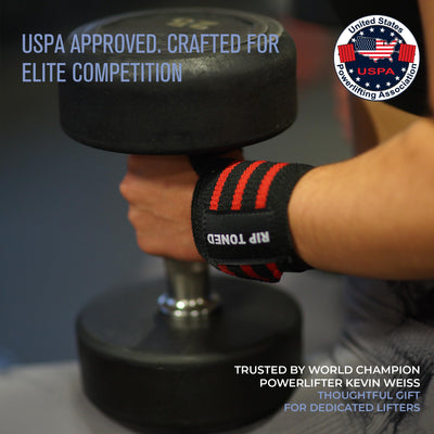 Rip Toned 18” Wrist Wraps - USPA Endorsed Wrist Straps for Weightlifting - Quality Wrist Support - Adjustable, Durable, Machine Washable - Gym Wraps for Powerlifting - for Men & Women