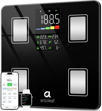 Arboleaf Smart Scale with BMI, Body Fat, Muscle Mass, 14 Composition Metrics, Large LED Display, Digital Bathroom Scale for Weight, Accurate Weighing Machine, App Sync, 500lbs, 11.8"