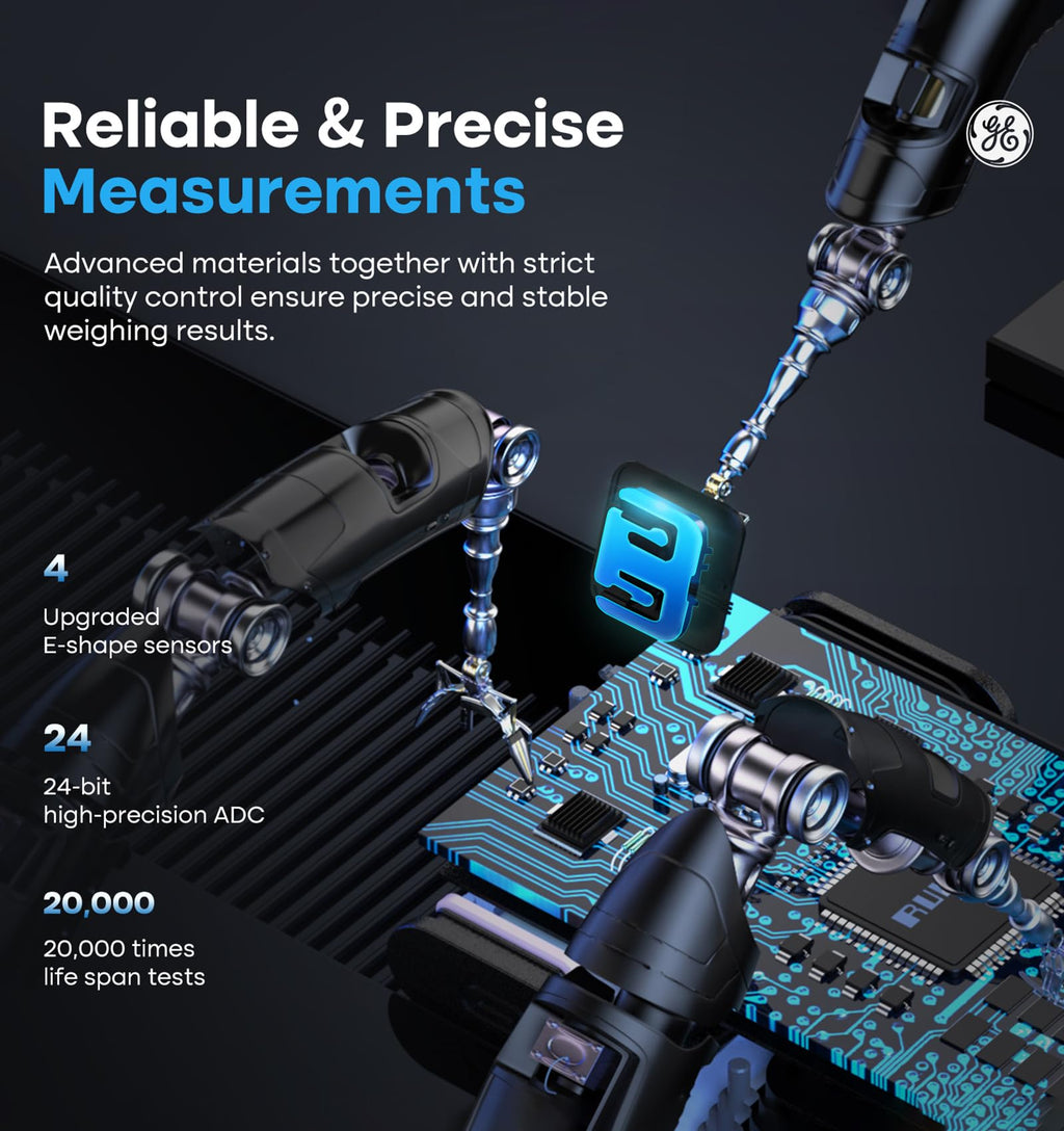GE Smart Scale for Body Weight BMI Fat Muscle Mass with 14 Body Composition Metrics & All-in-one LCD Display, Digital Bathroom Weight Scales Bluetooth with App, Accurate Weighing Machine 400 lbs