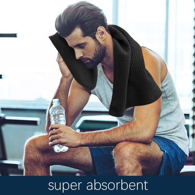 Microfiber Gym Towels for Working Out, Quickly Dry Yoga Towels for Men & Women Tennis, 16 Inch x 27 Inch, 6 Pack, Black