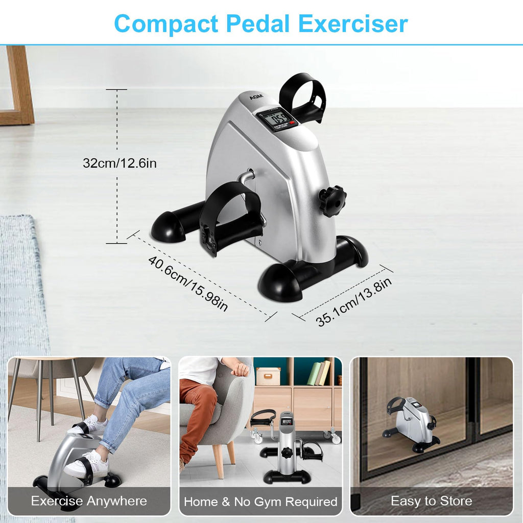 Mini Exercise Bike, AGM Under Desk Bike Pedal Exerciser Foot Cycle Arm & Leg Pedal Exerciser with LCD Screen Displays