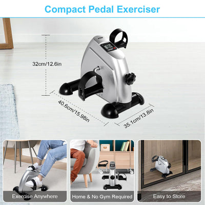 Mini Exercise Bike, AGM Under Desk Bike Pedal Exerciser Foot Cycle Arm & Leg Pedal Exerciser with LCD Screen Displays