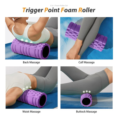 5 in1 Foam Roller Set, Trigger Point Foam Roller, Massage Roller Stick, Massage Ball, Resistance Band for Deep Muscle Massage Pilates Yoga,Fitness Exercise for Whole Body (Black-Red)